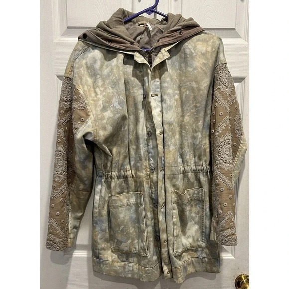 Free People Parka/Anorak Tie Dye Hooded Cowl Neck‎ Embroidered XS Jacket - Picture 1 of 14